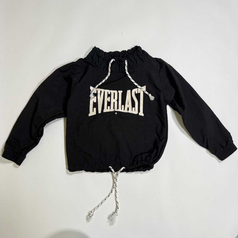Everlast Pullover Kids 4 Black training shirt Vintage Made in USA drawstring